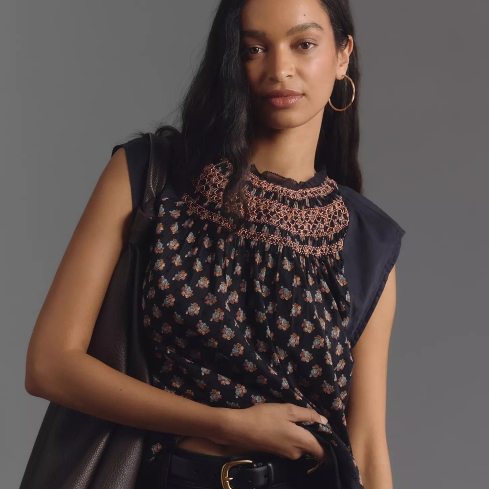 By Anthropologie Smocked Muscle Swing Top